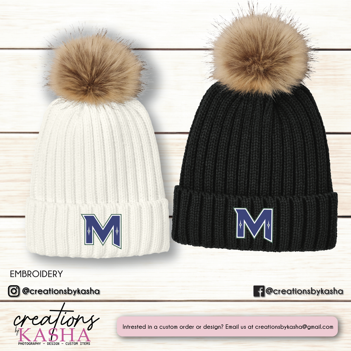 Mirage – Faux Fur Pom Embroidered Beanie